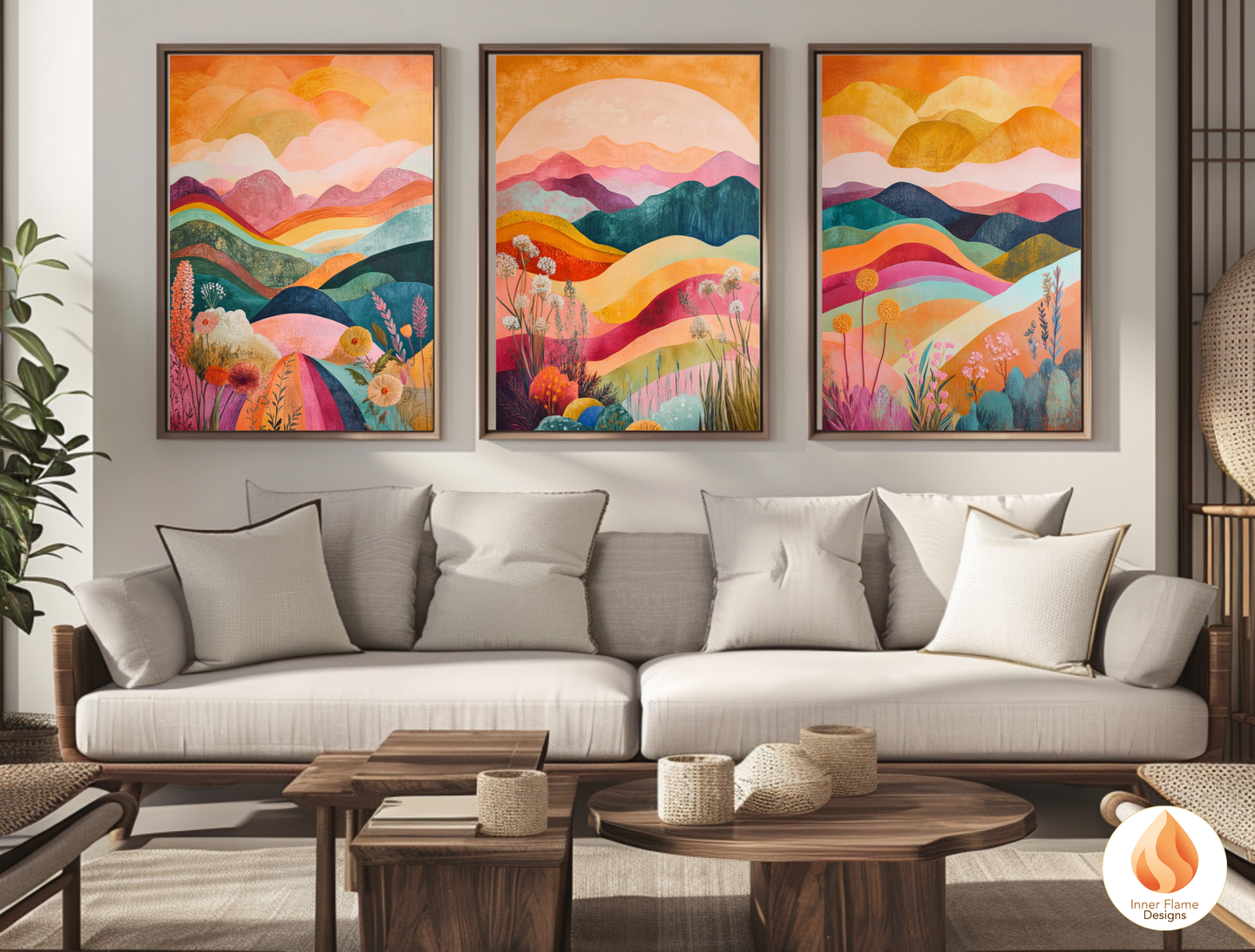 Dramatic Boho Wall Art Décor for Modern Home Design | Triptych Artwork (Series 1)
