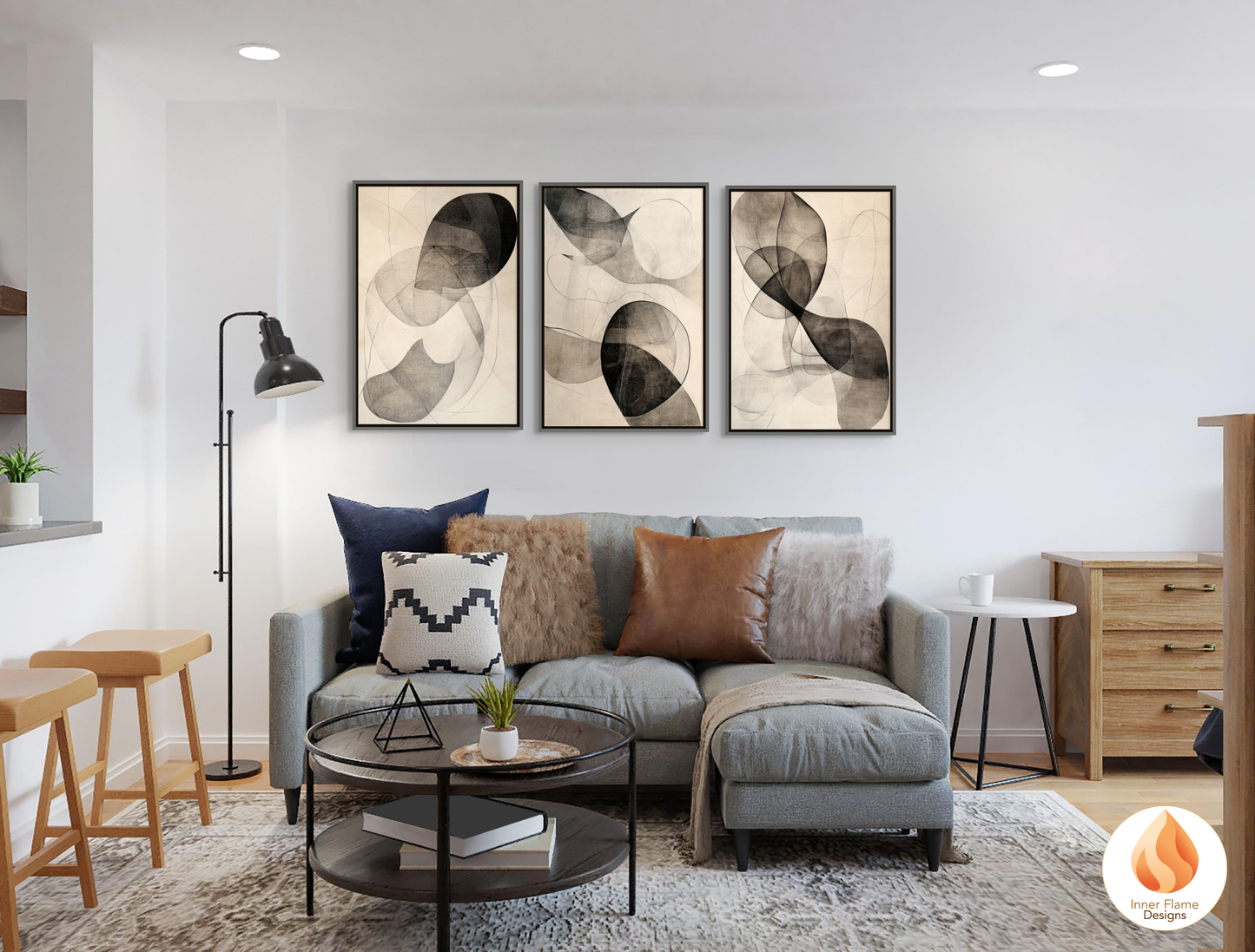 Serene Line Art for Modern Home Design | Triptych Artwork