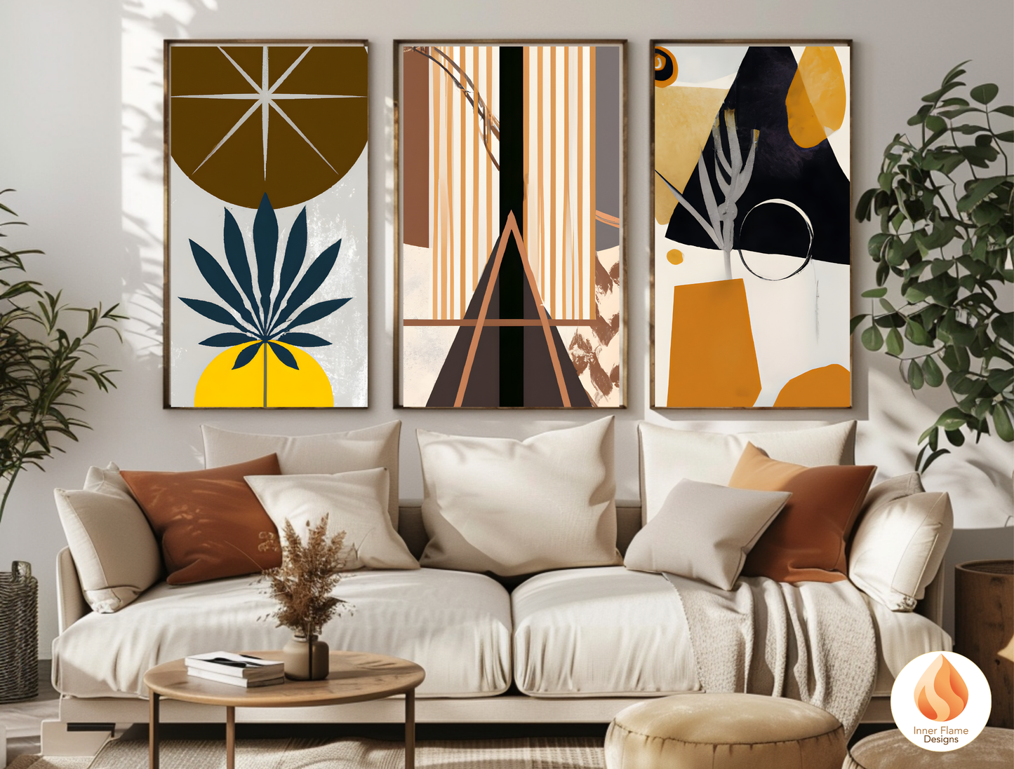 Eclectic Boho Wall Art Décor for Modern Home Design | Triptych Artwork (Series 2)