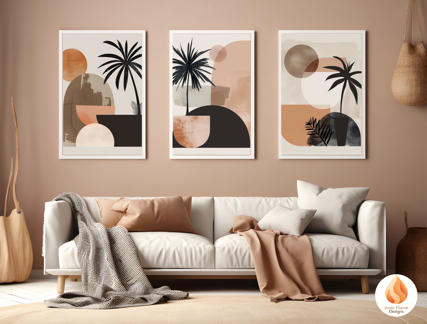 Calming Japandi Art for Modern Home Design | Triptych Artwork