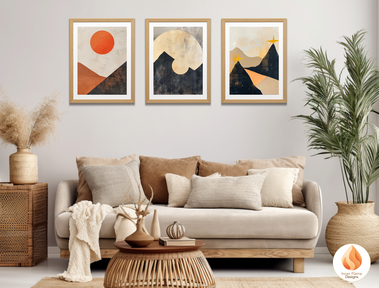 Ethereal Japandi Art for Modern Home Design | Triptych Artwork (Series 4)
