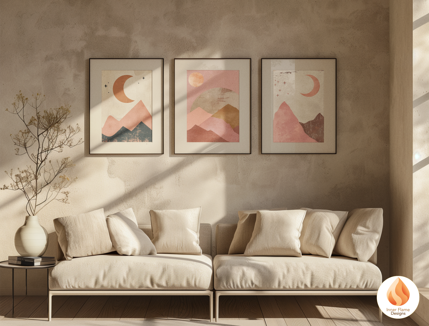 Soothing Boho Wall Art Décor for Modern Home Design | Triptych Artwork (Series 3)