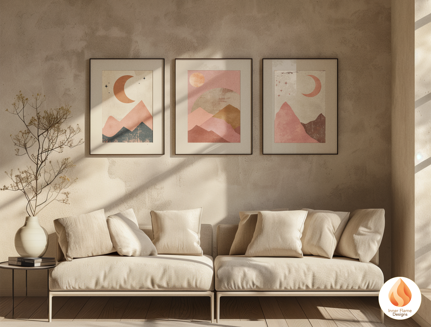 Soothing Boho Wall Art Décor for Modern Home Design | Triptych Artwork (Series 3)