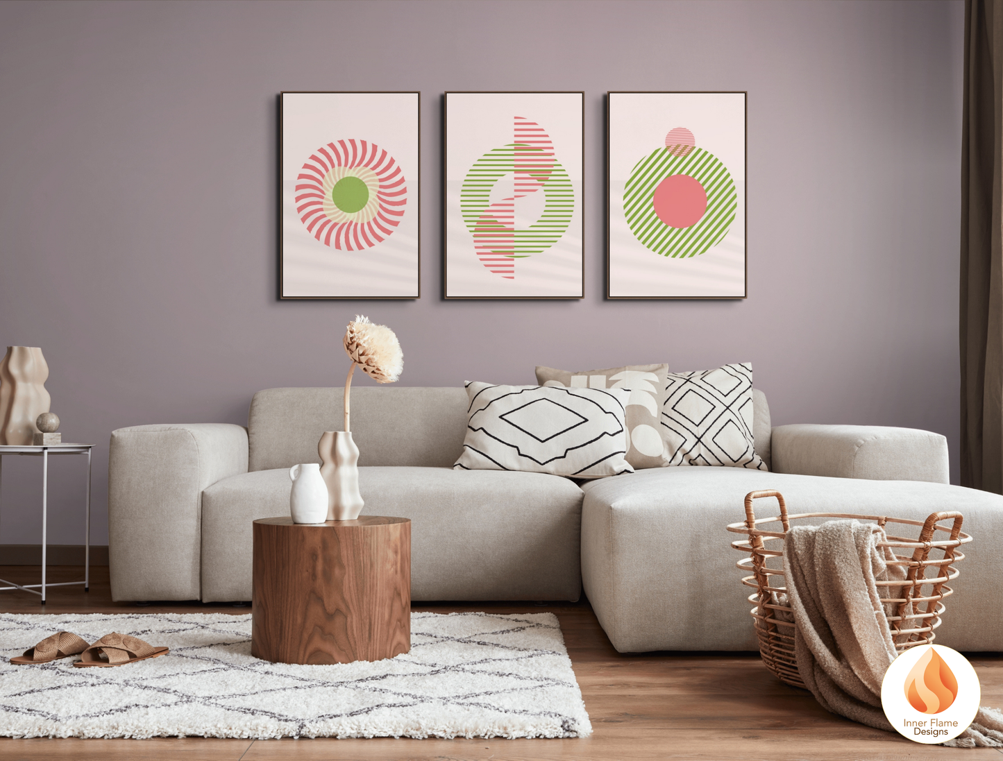 Playful Geometric Artwork for Modern Home Design | Triptych Artwork