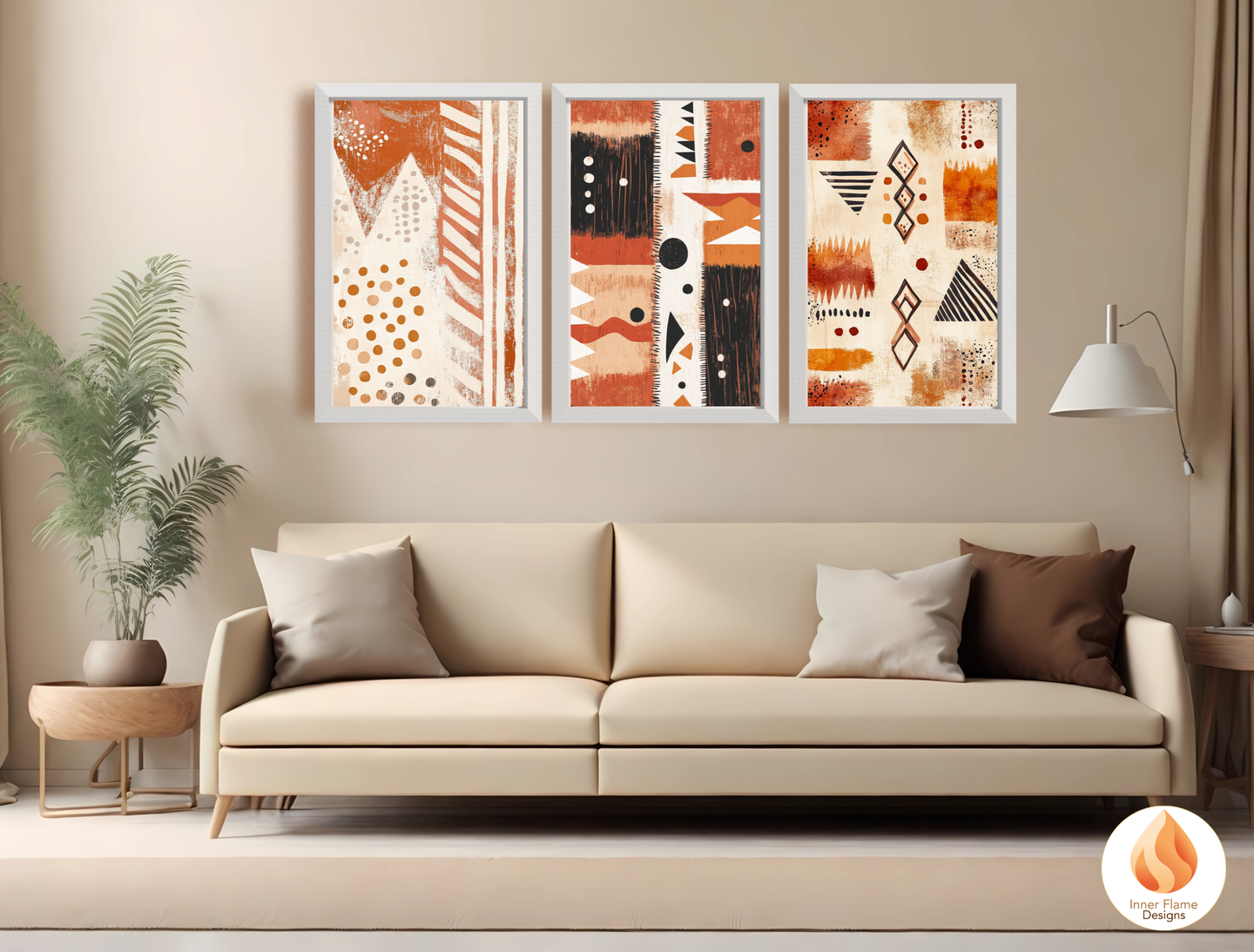 Tribal Boho Wall Art Décor for Modern Home Design | Triptych Artwork