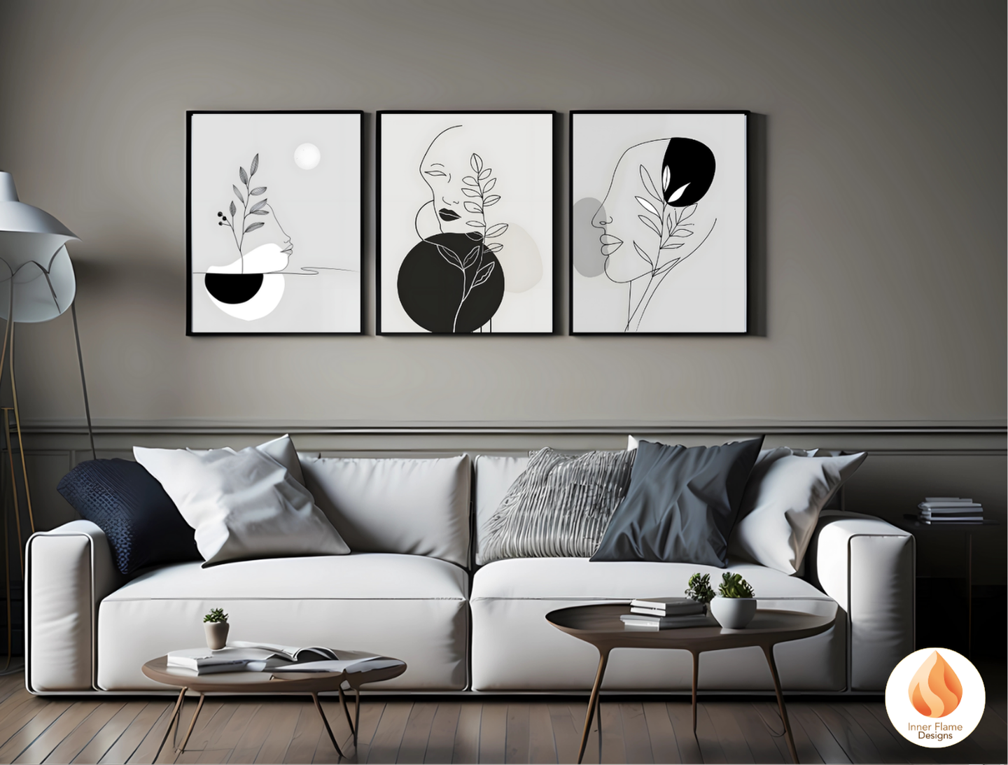 Sophisticated Line Art for Modern Home Design | Triptych Artwork
