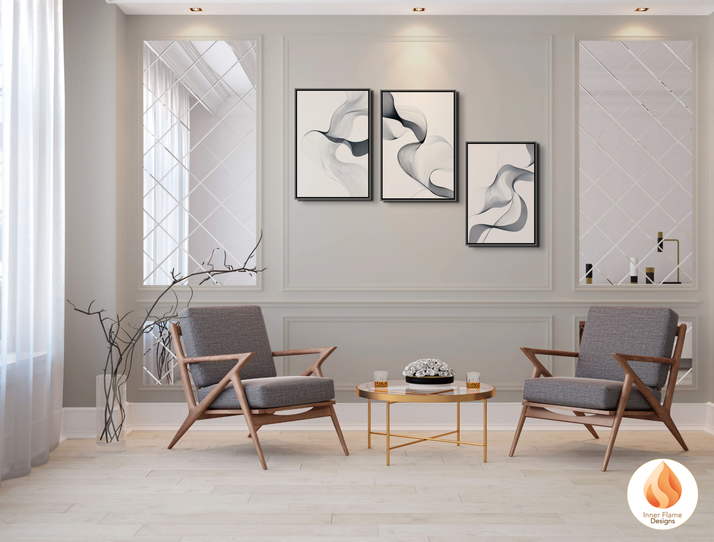 Flowing Line Art for Modern Home Design | Triptych Artwork