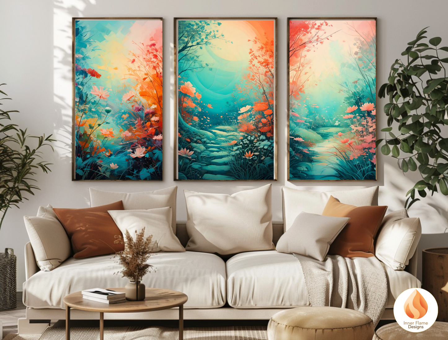 Incandescent Botanical Art for Modern Home Design | Triptych Artwork