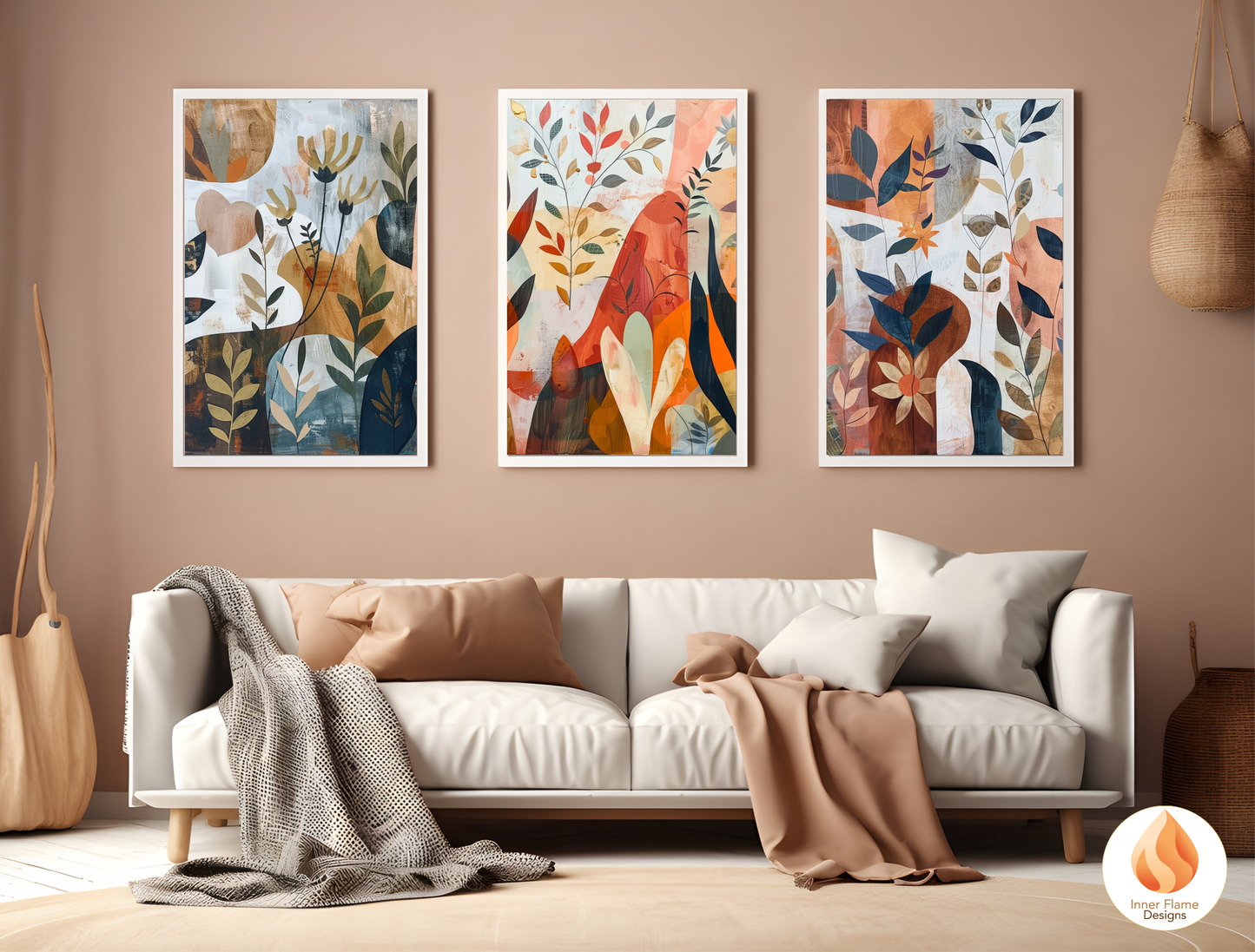 Modern Boho Wall Art Décor for Modern Home Design | Triptych Artwork (Series 3)