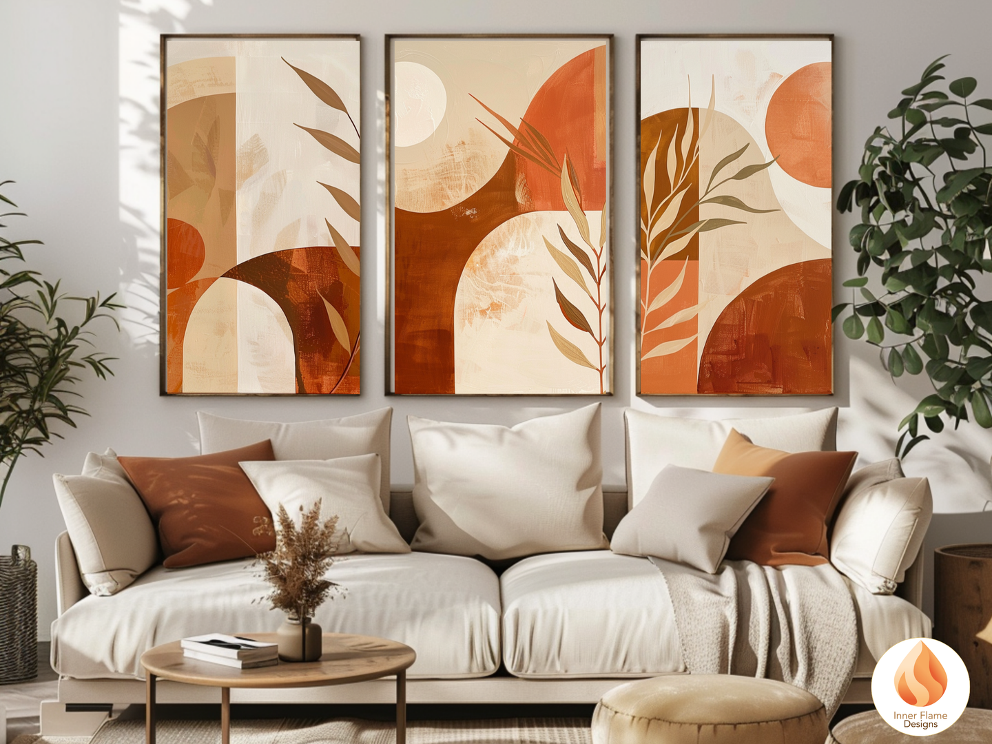 Terracotta Boho Wall Art Décor for Modern Home Design | Triptych Artwork