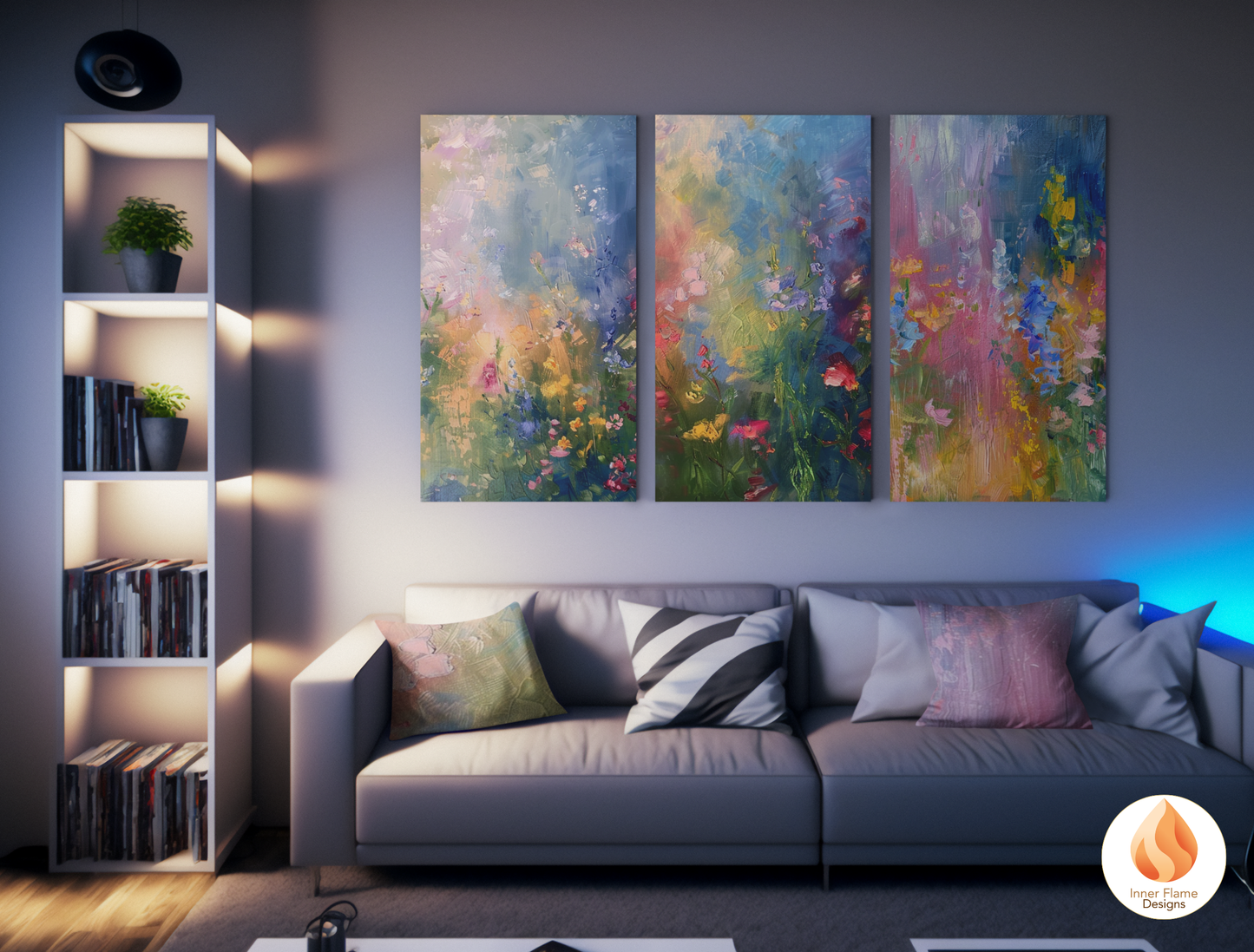 Magical Flower Artwork for Modern Home Design | Triptych Artwork