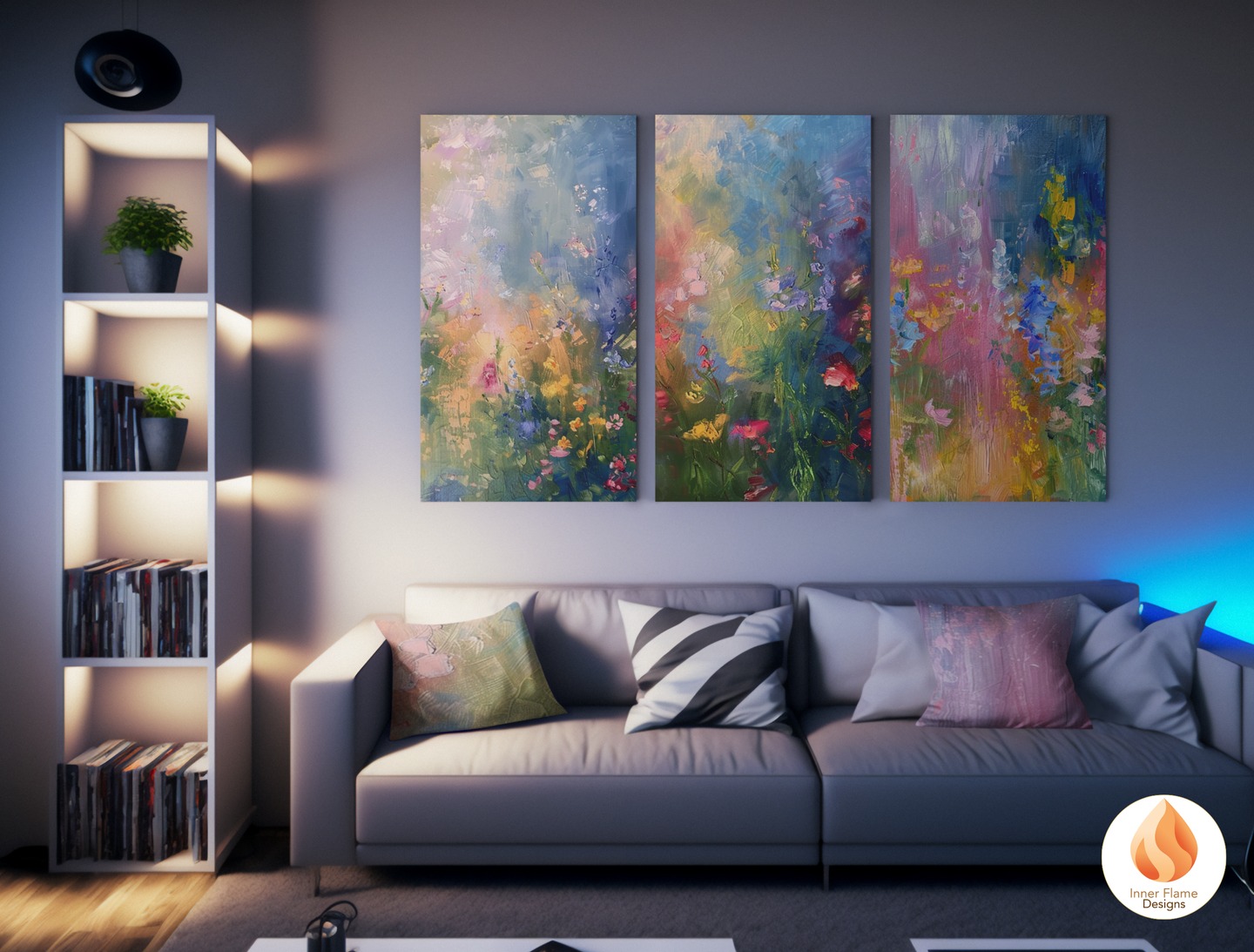 Magical Flower Artwork for Modern Home Design | Triptych Artwork