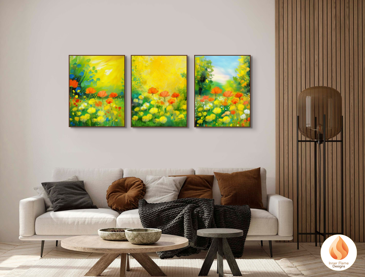 Cheerful Flower Artwork for Modern Home Design | Triptych Artwork