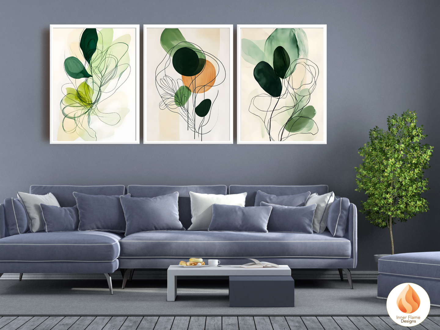 Fluid Line Art for Modern Home Design | Triptych Artwork
