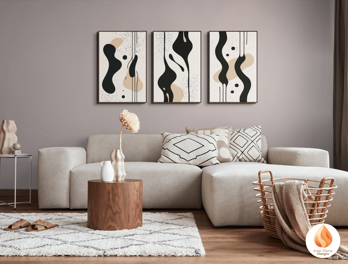 Fluid Minimalist Art for Modern Home Design | Triptych Artwork