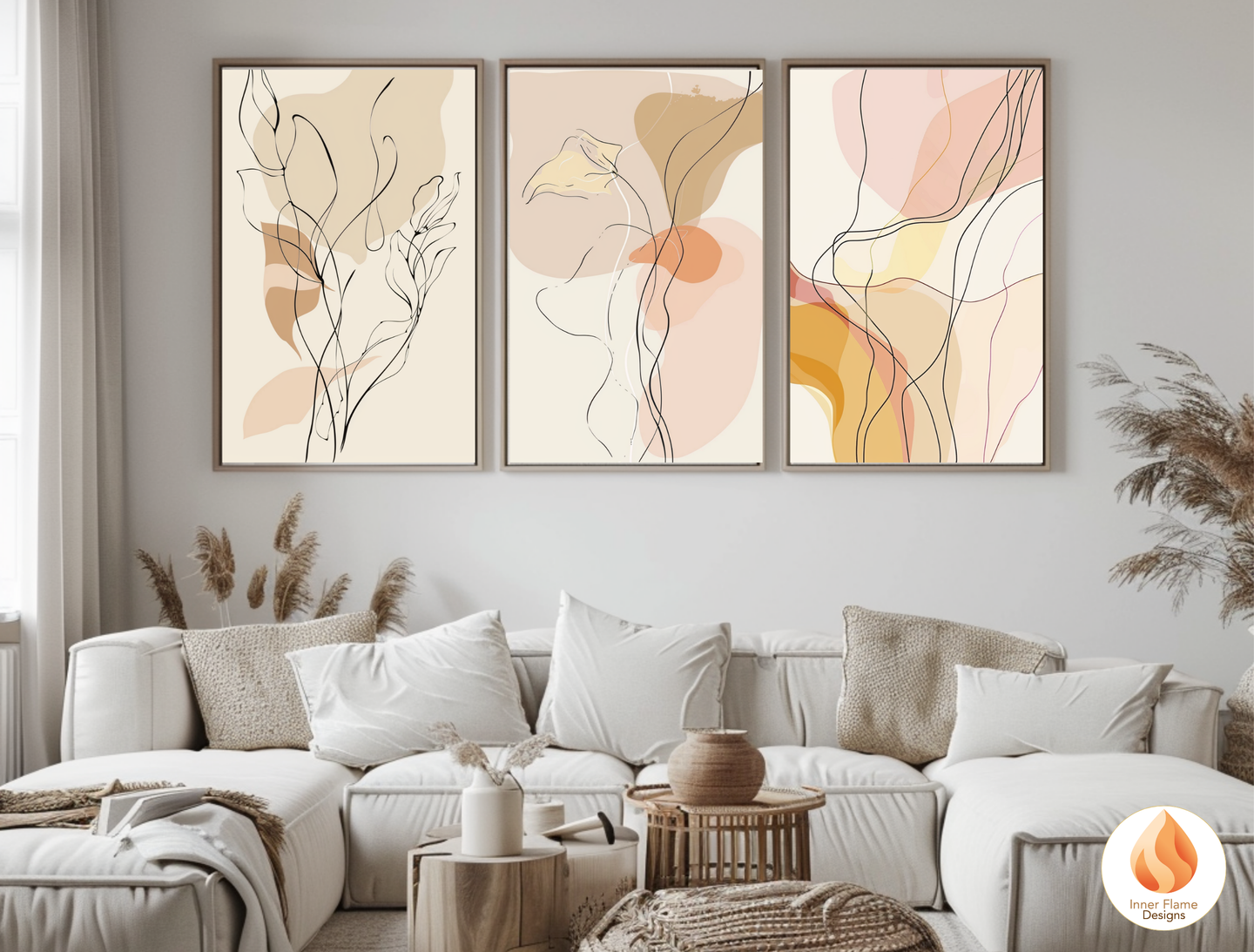 Graceful Line Art for Modern Home Design | Triptych Artwork (Series 2)