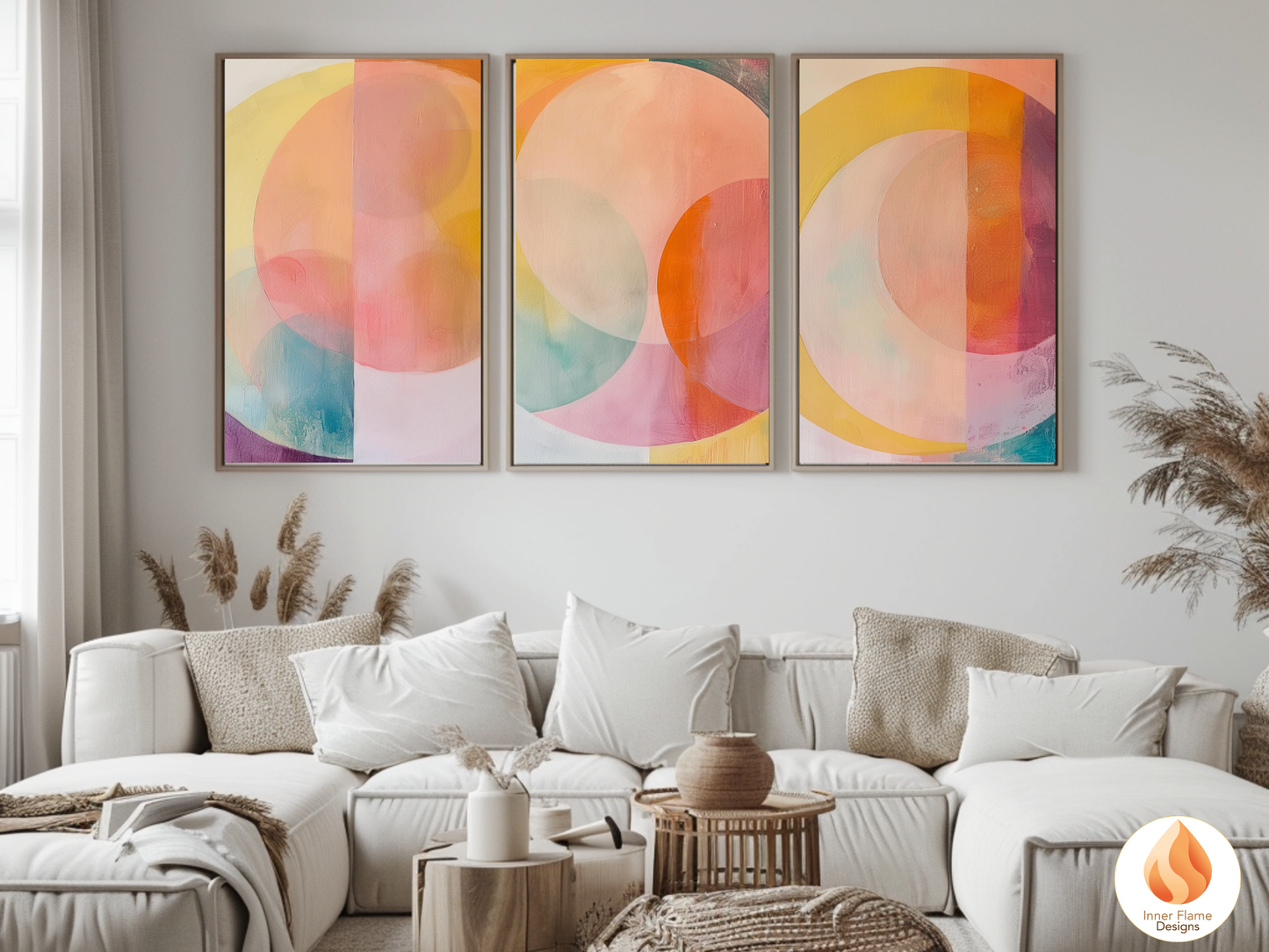 Joyful Geometric Artwork for Modern Home Design | Triptych Artwork