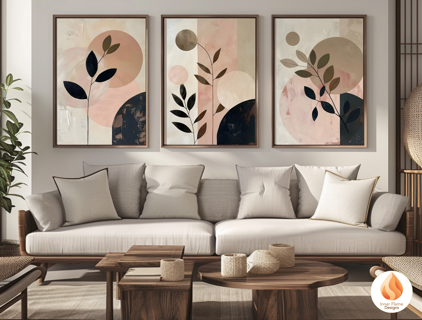 Charming Japandi Art for Modern Home Design | Triptych Artwork (Series 3)