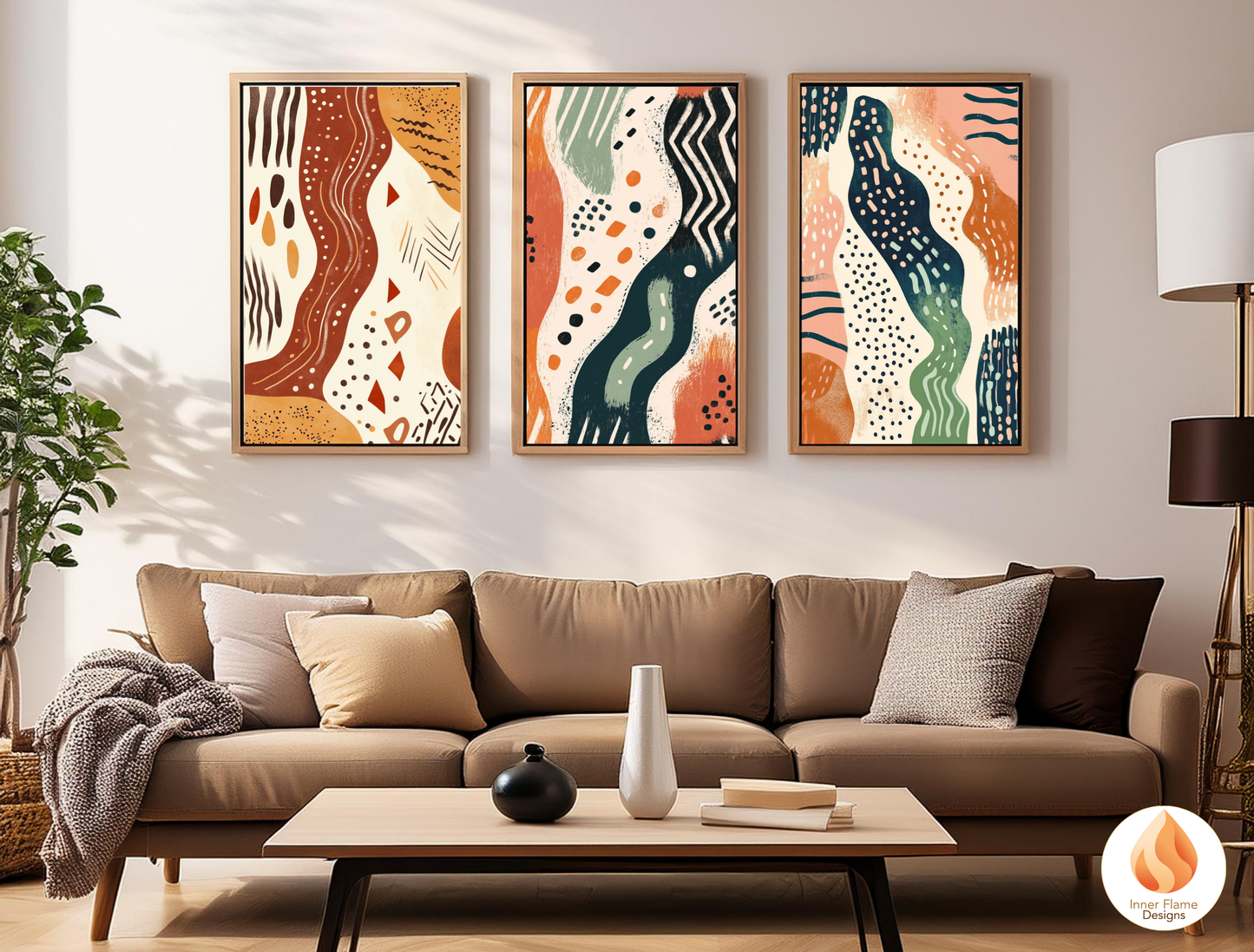 Primitive Boho Wall Art Décor for Modern Home Design | Triptych Artwork