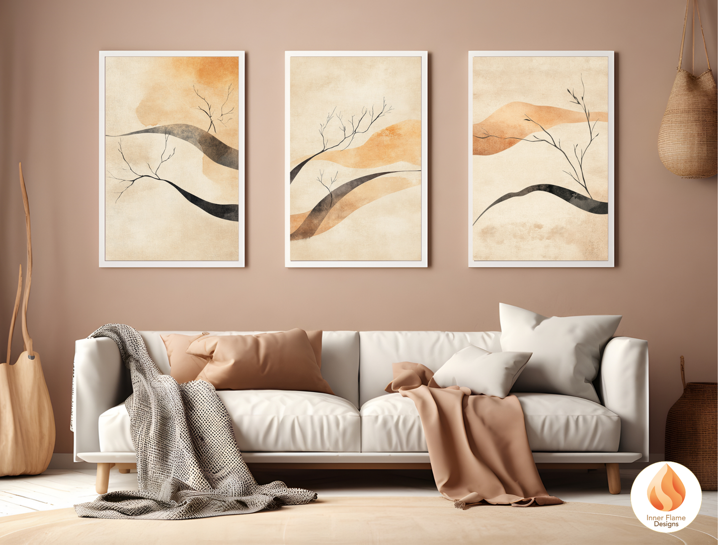 Refined Japandi Art for Modern Home Design | Triptych Artwork