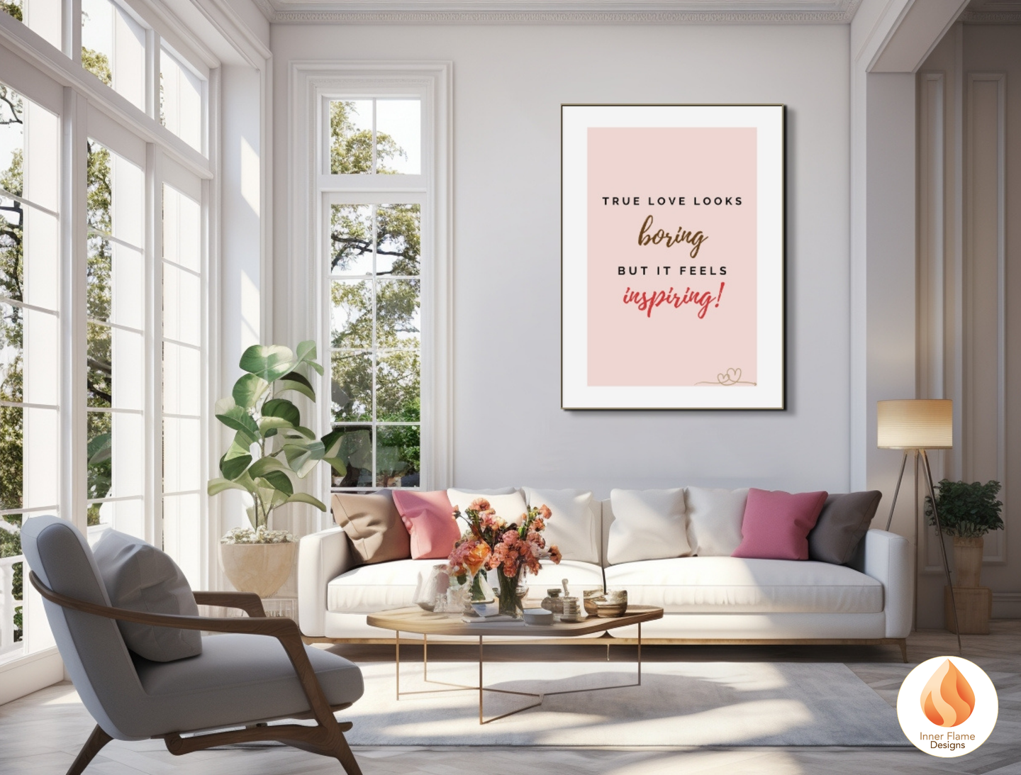 Motivational Poster with Love Inspirational Quote 1 - "True Love Looks Boring But It Feels Inspiring"