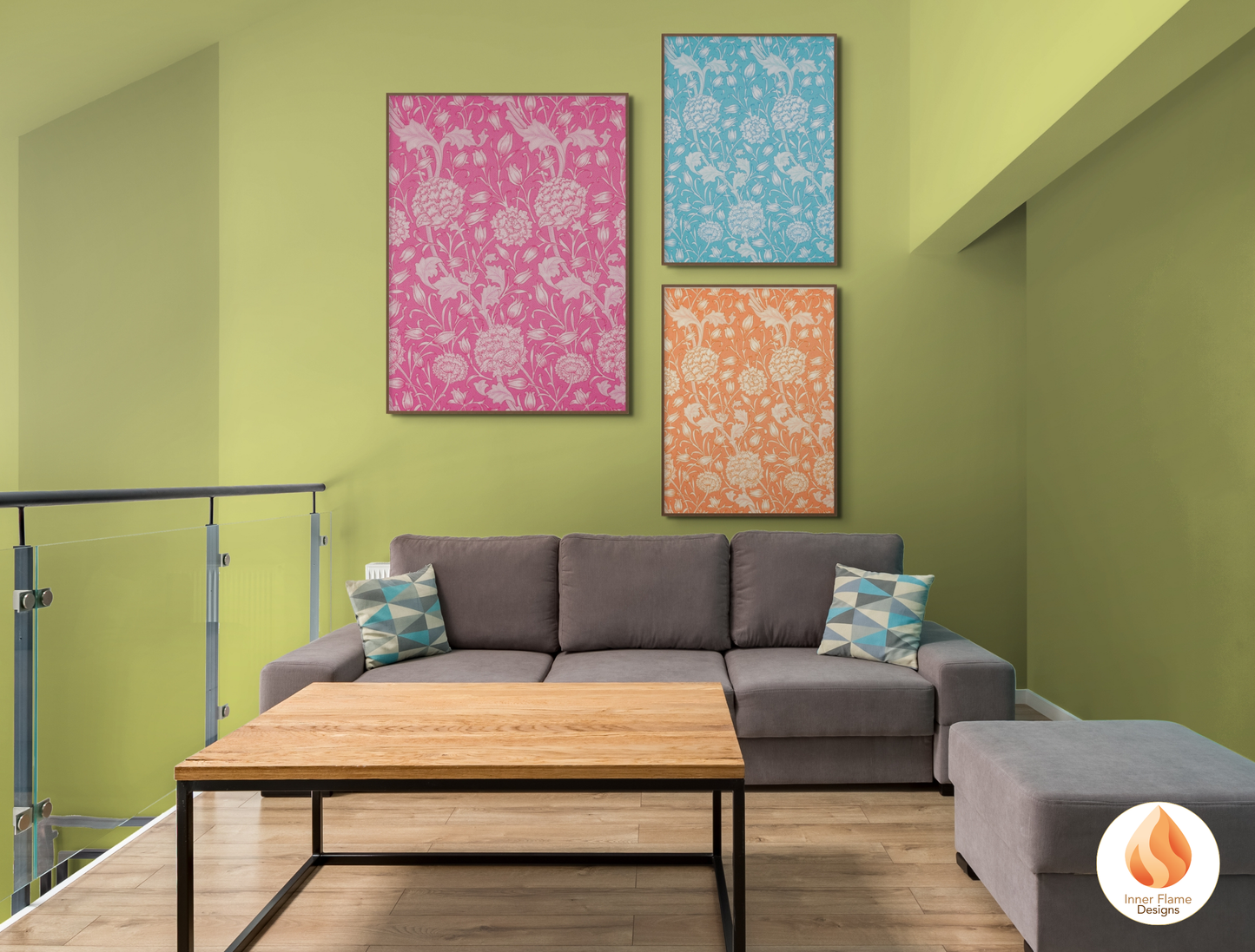 William Morris Inspired Designs - "Wild Tulip" | Abstract Botanical Art for Modern Home Design | Triptych Artwork