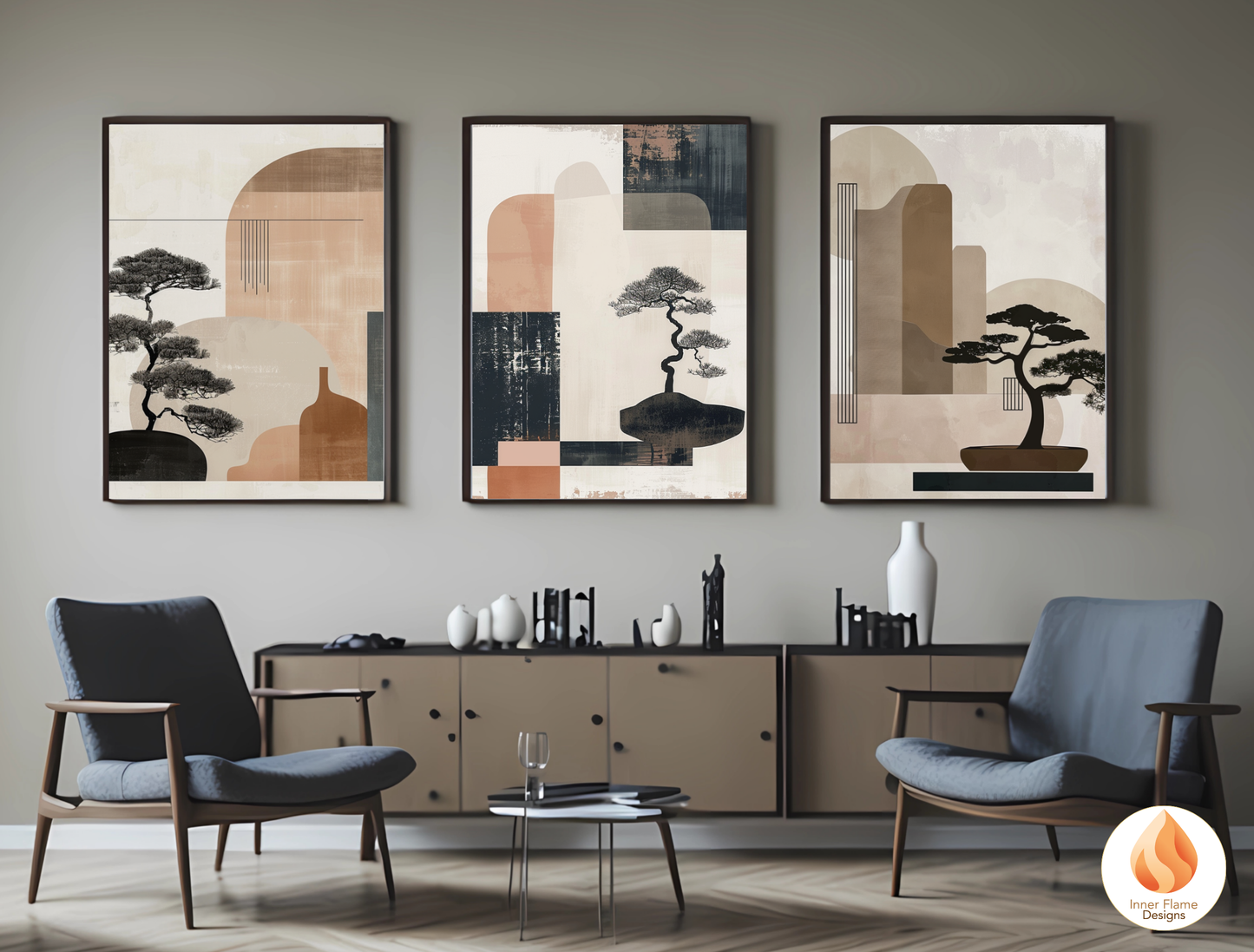 Elegant Japandi Art for Modern Home Design | Triptych Artwork
