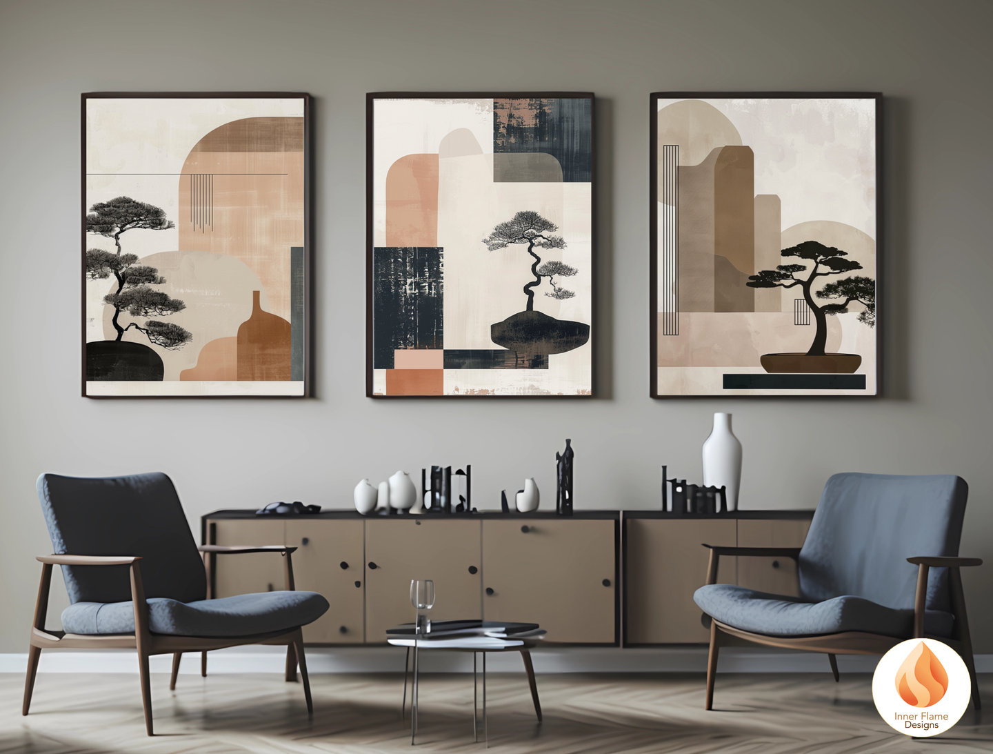 Elegant Japandi Art for Modern Home Design | Triptych Artwork