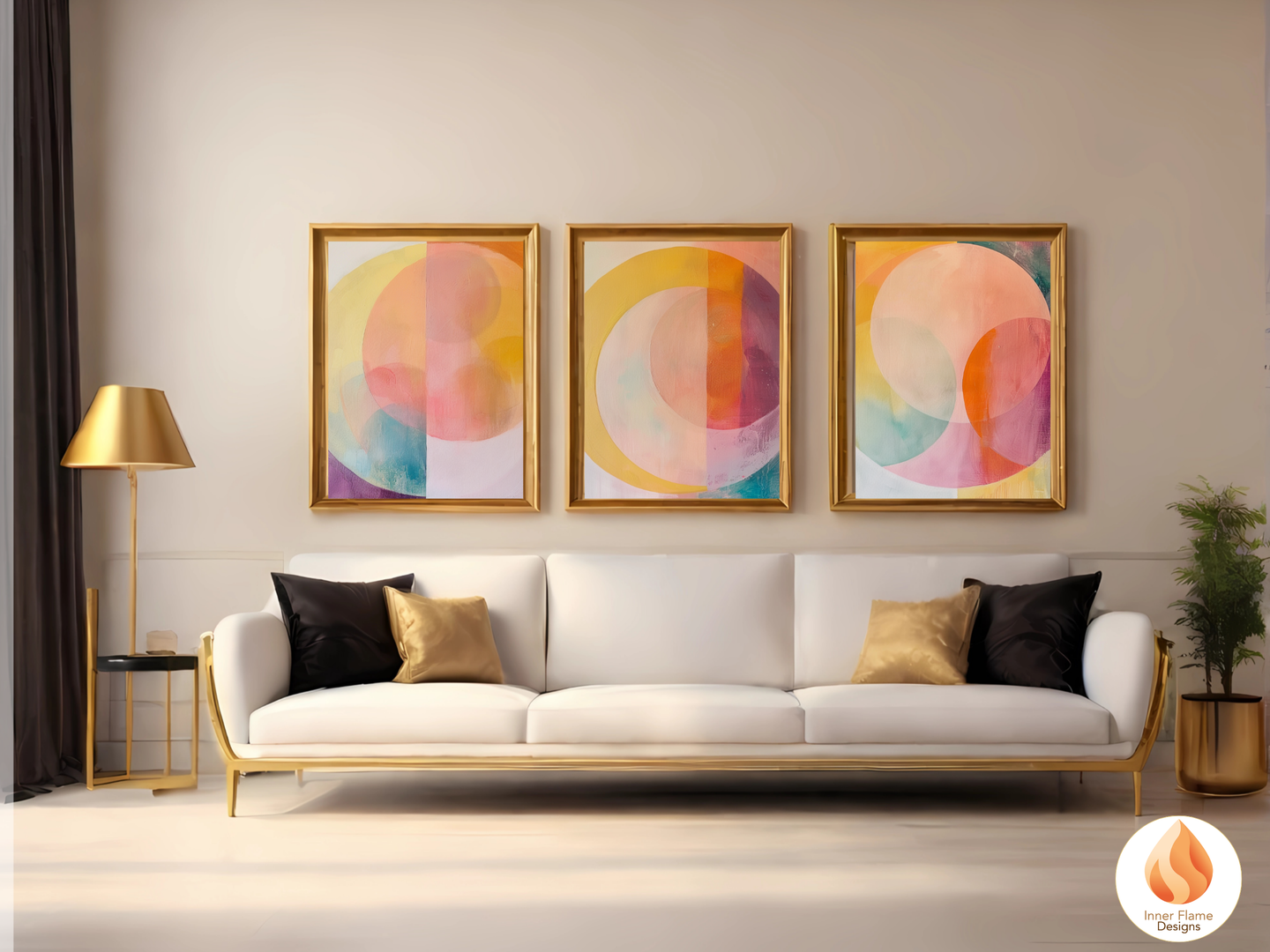 Joyful Geometric Artwork for Modern Home Design | Triptych Artwork