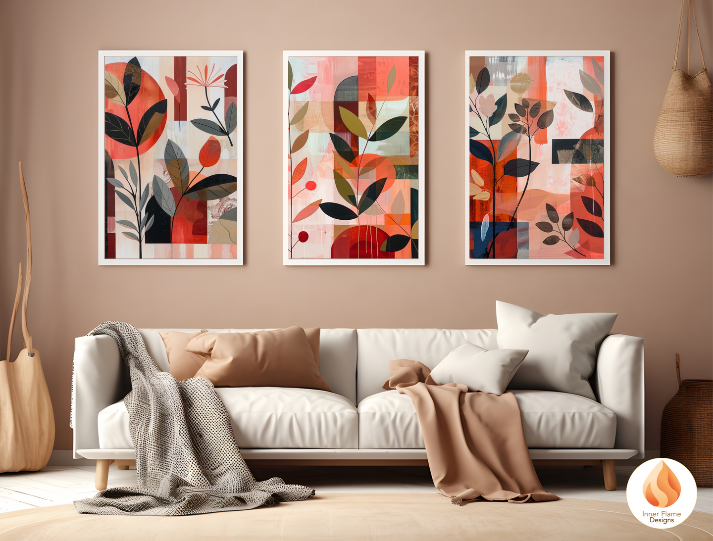 Modern Boho Wall Art Décor for Modern Home Design | Triptych Artwork (Series 2)