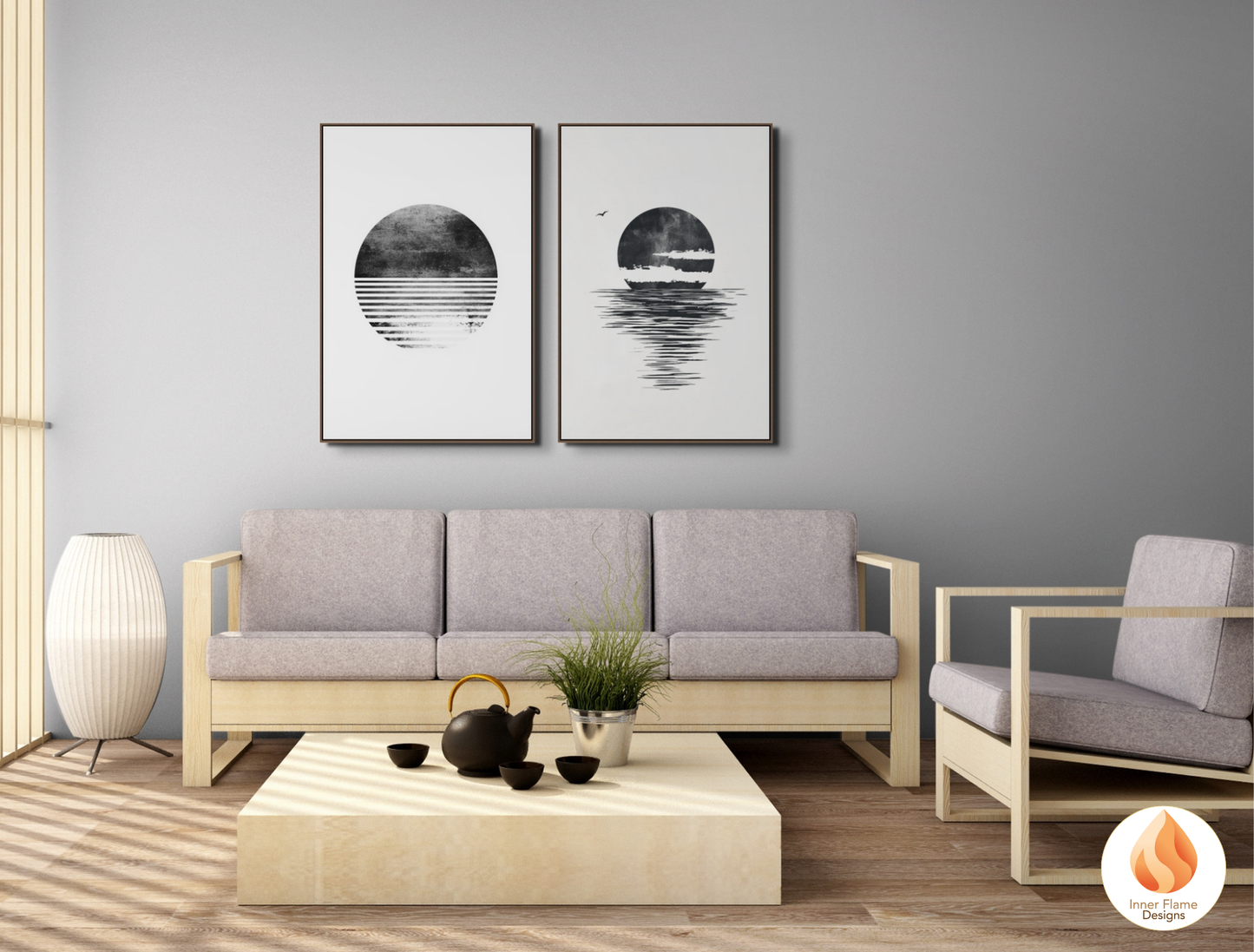 Monochromatic Japandi Art for Modern Home Design | Diptych Artwork