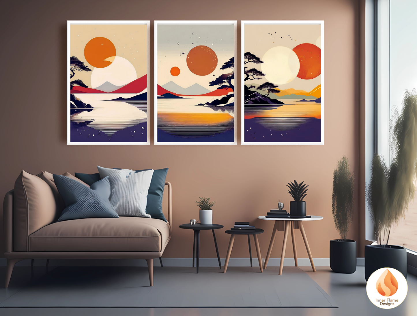 Striking Japandi Art for Modern Home Design | Triptych Artwork