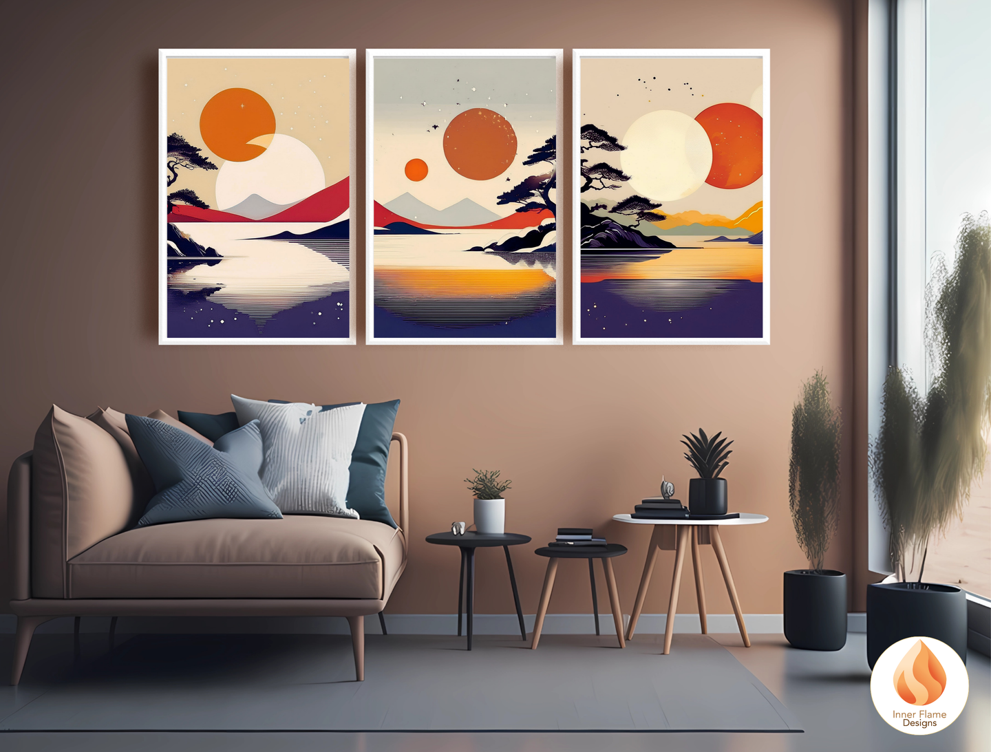 Striking Japandi Art for Modern Home Design | Triptych Artwork