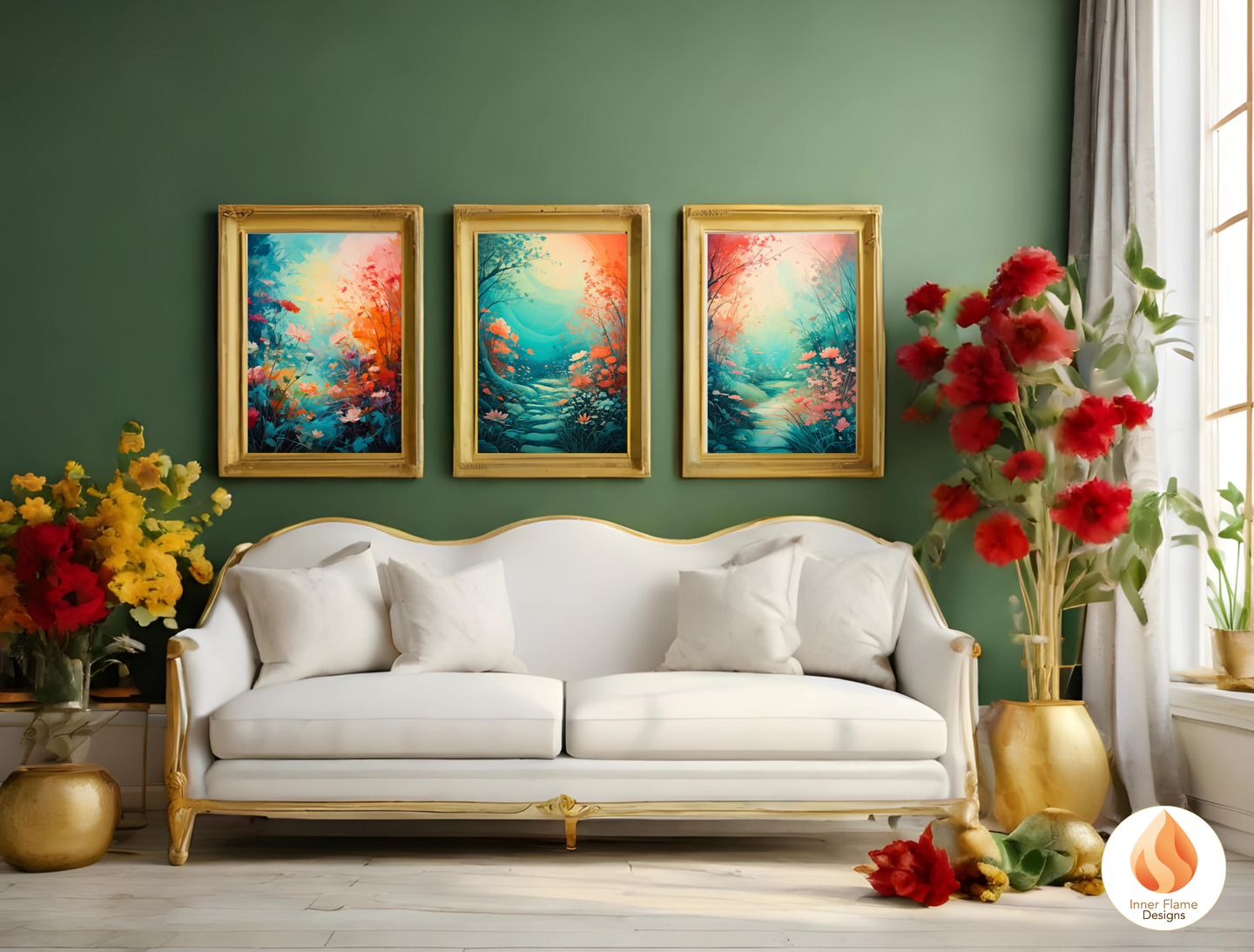 Incandescent Botanical Art for Modern Home Design | Triptych Artwork