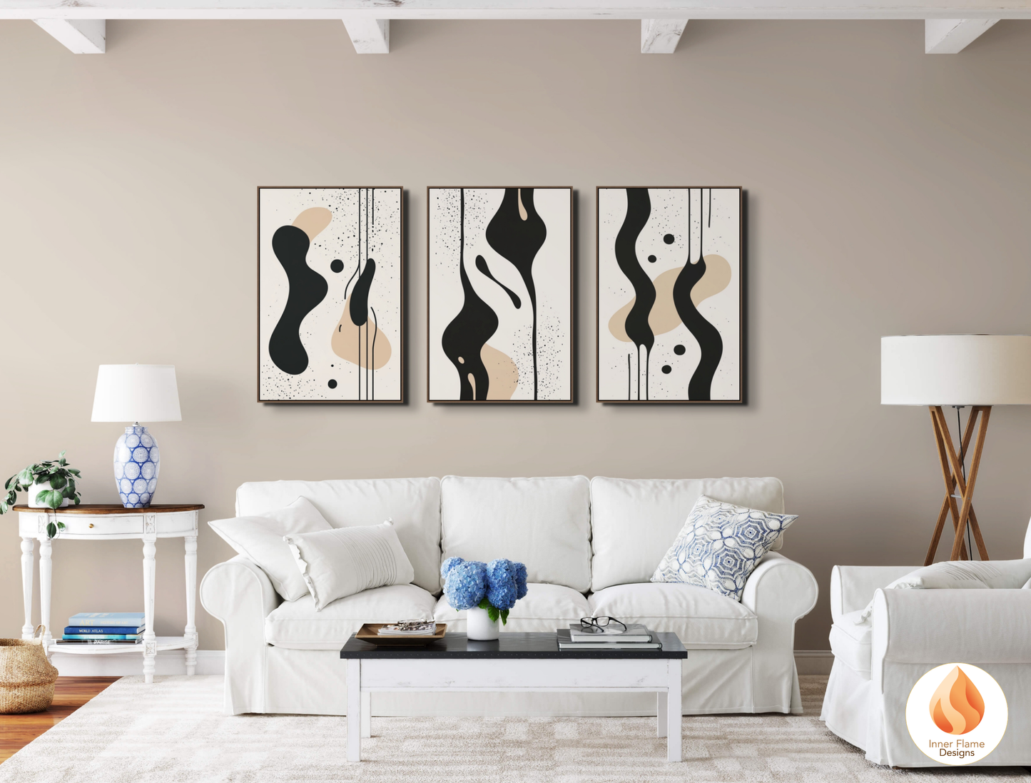 Fluid Minimalist Art for Modern Home Design | Triptych Artwork