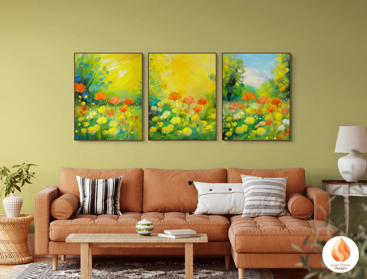 Cheerful Flower Artwork for Modern Home Design | Triptych Artwork