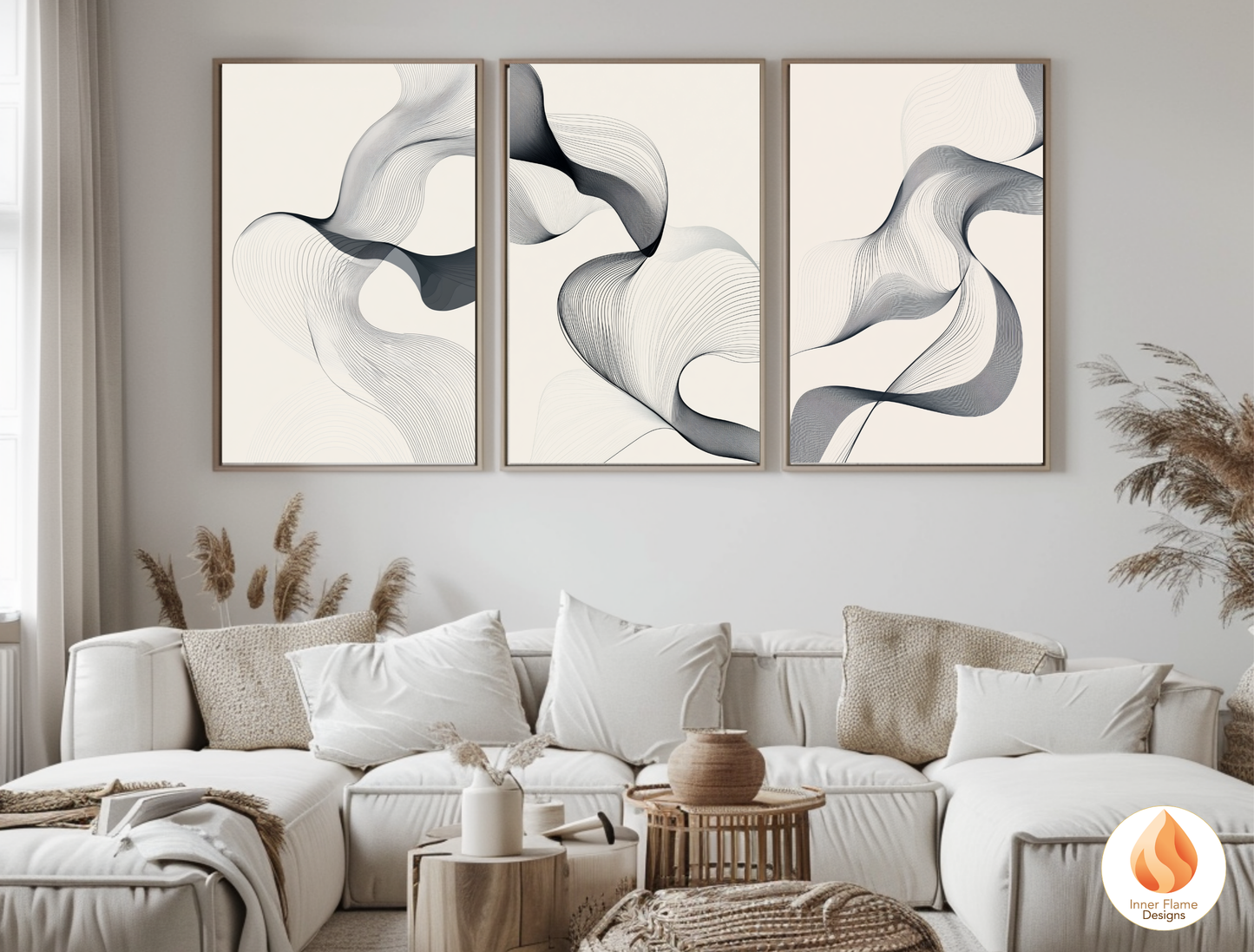Flowing Line Art for Modern Home Design | Triptych Artwork