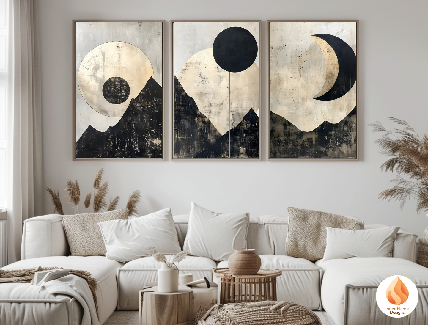Ethereal Japandi Art for Modern Home Design | Triptych Artwork (Series 1)