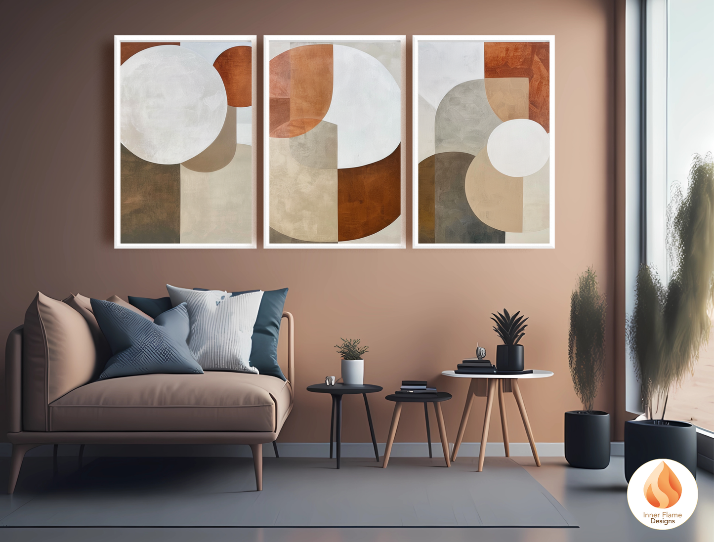Earthy Geometric Artwork for Modern Home Design | Triptych Artwork