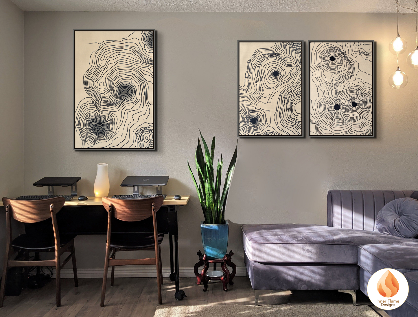 Contoured Line Art for Modern Home Design | Triptych Artwork