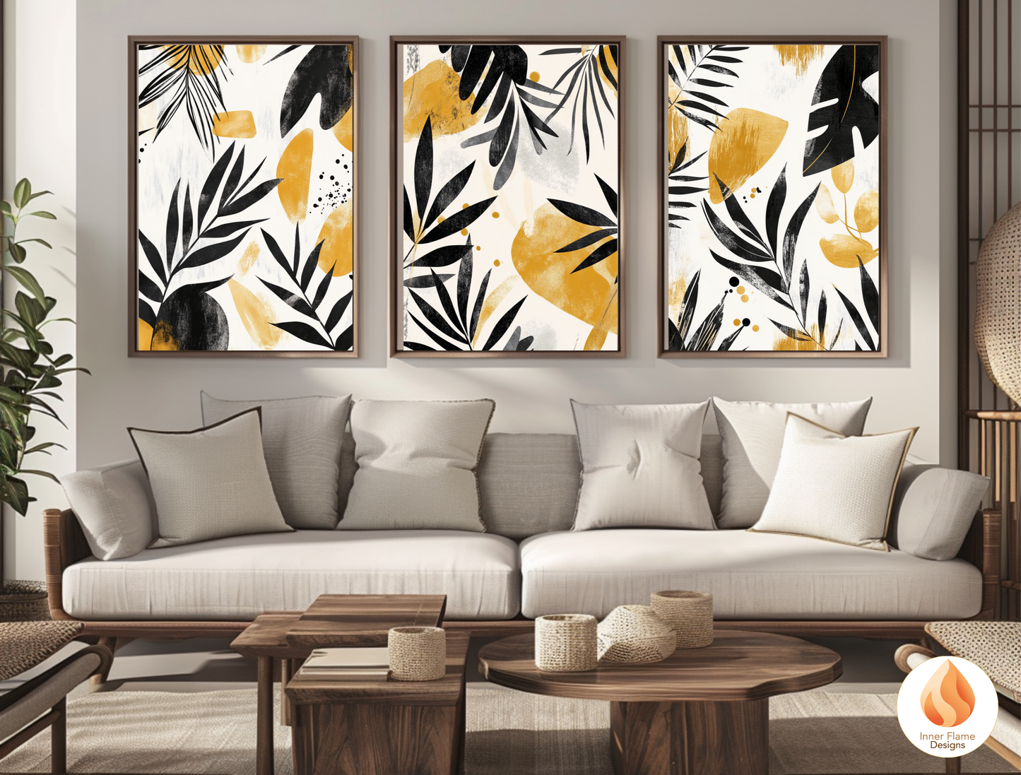 Expressive Botanical Art for Modern Home Design | Triptych Artwork