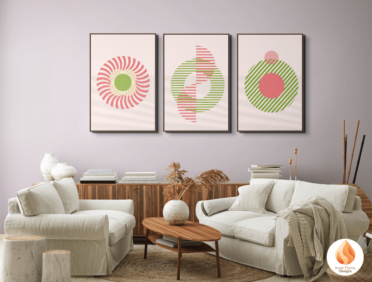 Playful Geometric Artwork for Modern Home Design | Triptych Artwork