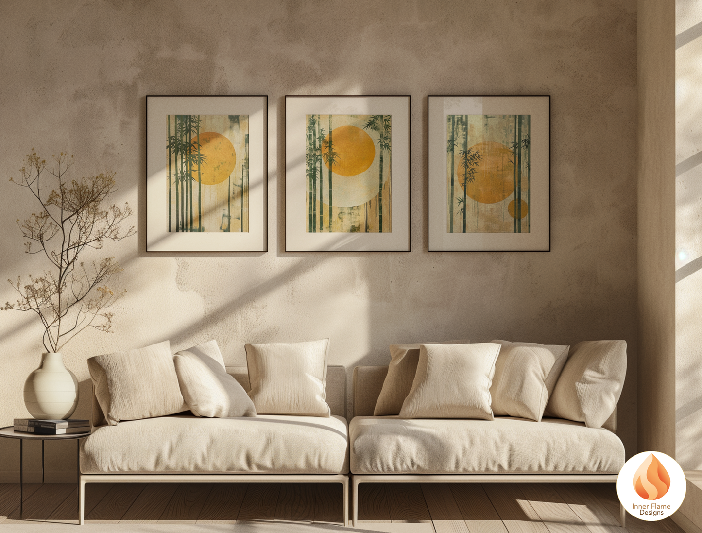 Tranquil Japandi Art for Modern Home Design | Triptych Artwork (Series 3)