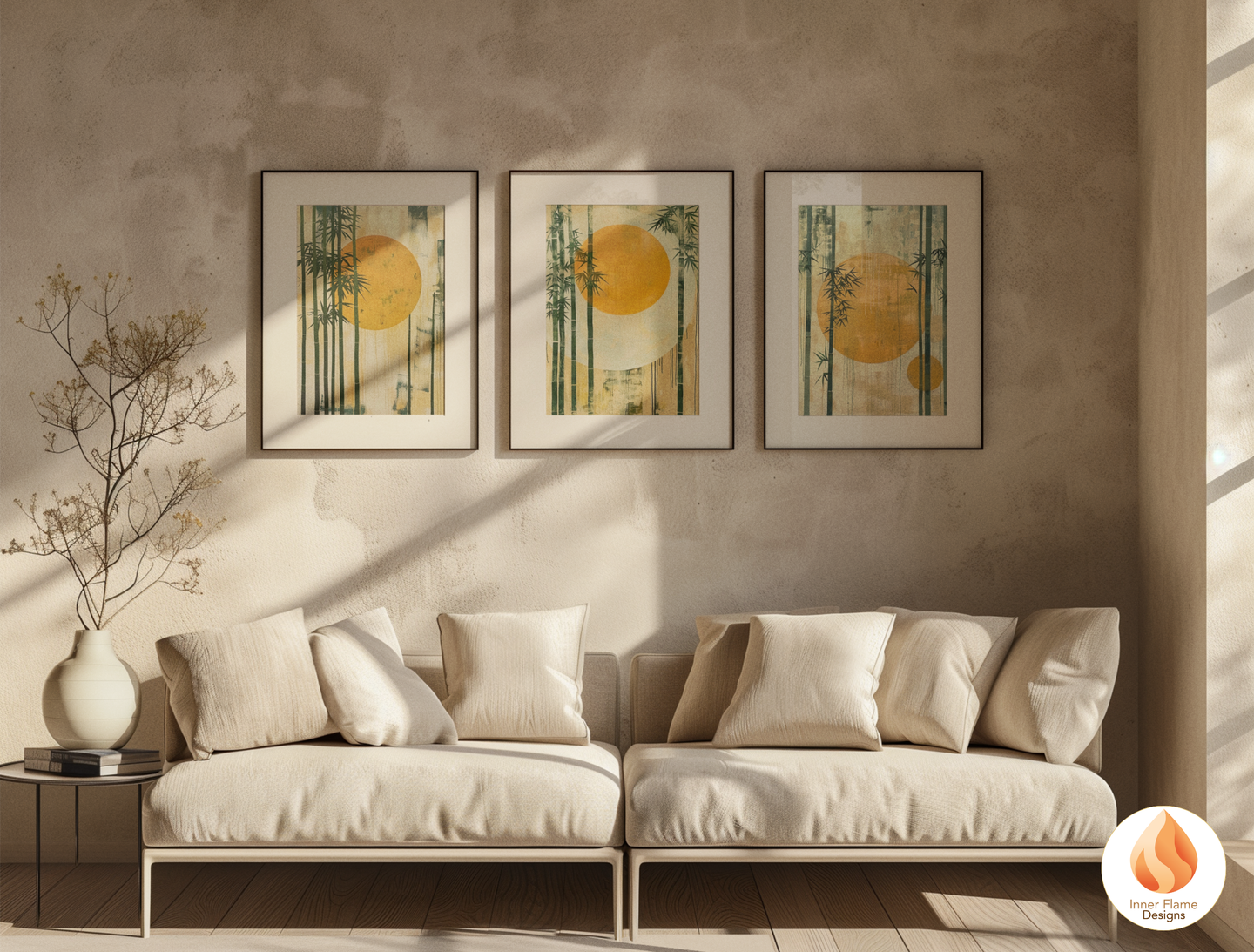 Tranquil Japandi Art for Modern Home Design | Triptych Artwork (Series 3)