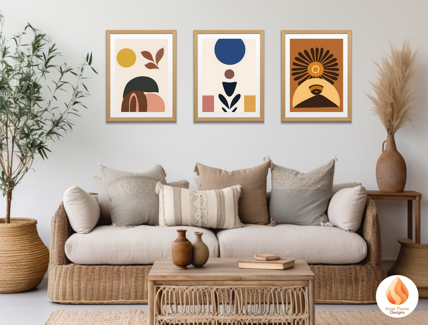 Eclectic Boho Wall Art Décor for Modern Home Design | Triptych Artwork (Series 1)