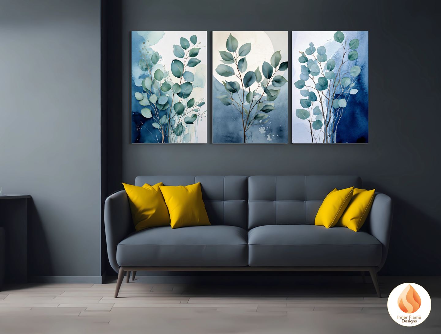 Cerulean Botanical Art for Modern Home Design | Triptych Artwork