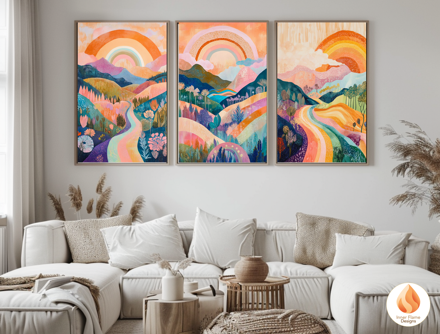 Dramatic Boho Wall Art Décor for Modern Home Design | Triptych Artwork (Series 2)