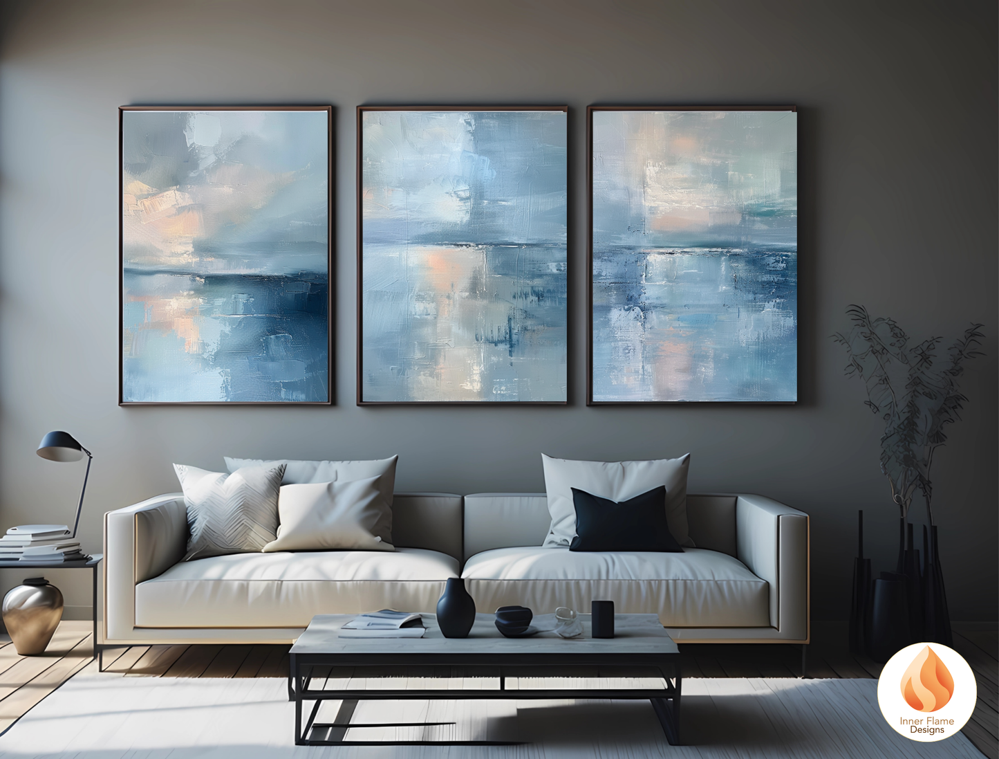 Serene Minimalist Art for Modern Home Design | Triptych Artwork