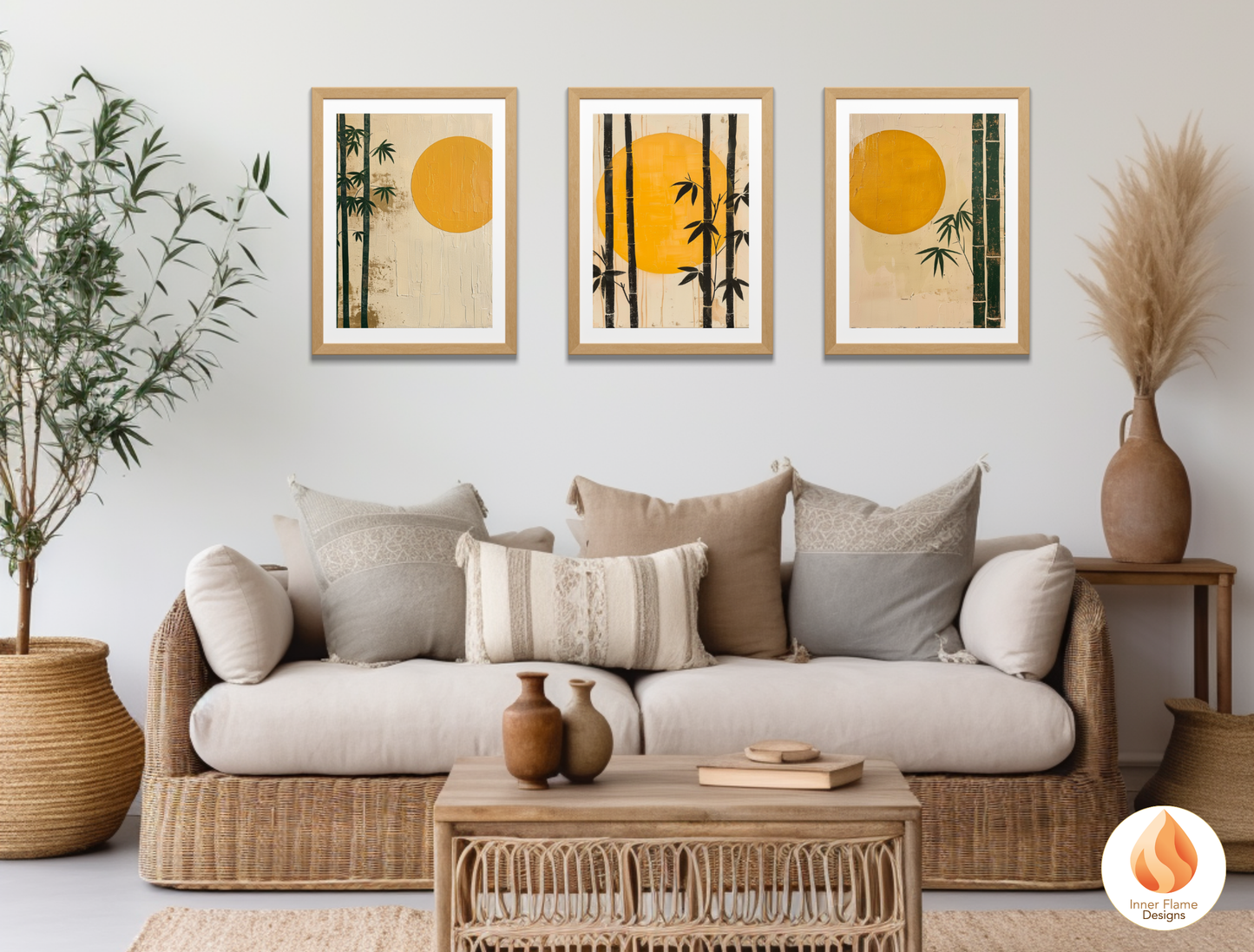 Tranquil Japandi Art for Modern Home Design | Triptych Artwork (Series 2)