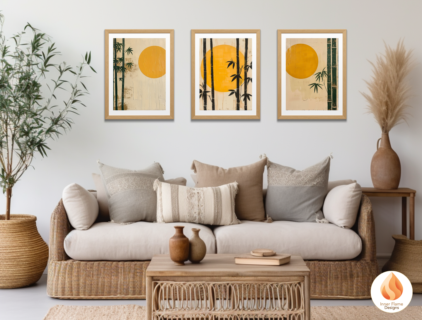 Tranquil Japandi Art for Modern Home Design | Triptych Artwork (Series 2)
